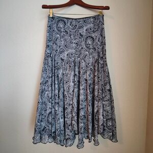 Paisley Midi Skirt Whimsigoth Fairy Grunge Asymmetric Flutter Black Flounce M